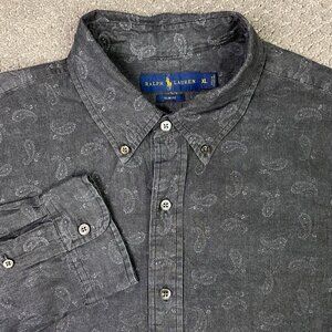 Ralph Lauren Slim Fit Button Down Shirt Men's XL Charcoal Gray Paisley